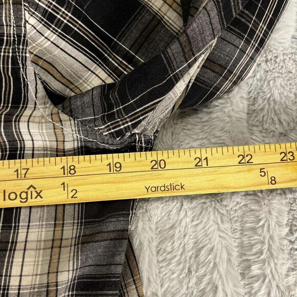 Reclaim Shirt Mens Medium Black Gray Plaid Western Pearl Snap Long Sleeve Cotton - Picture 7 of 8